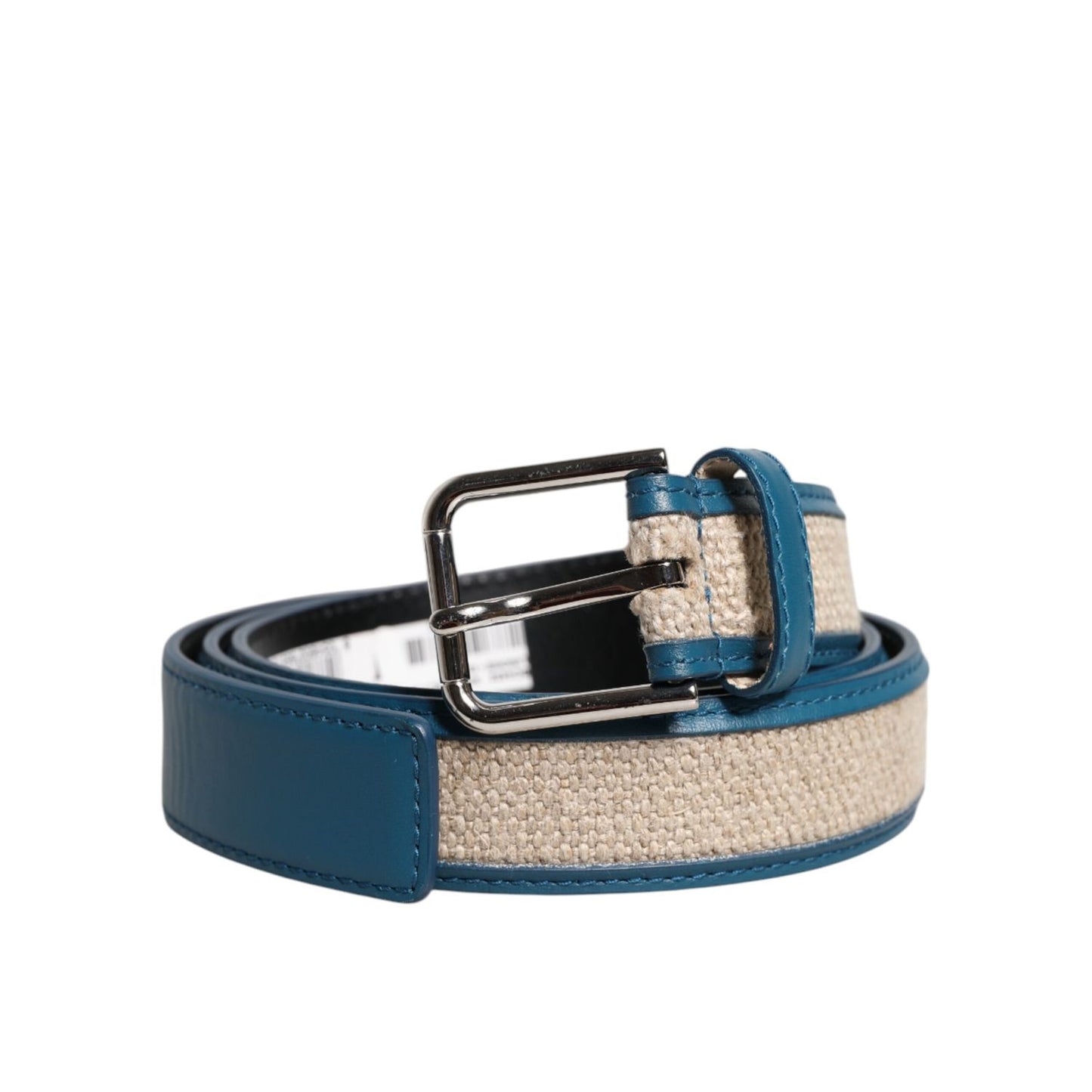 Dolce & Gabbana Blue Beige Leather Weaved Metal Buckle Belt