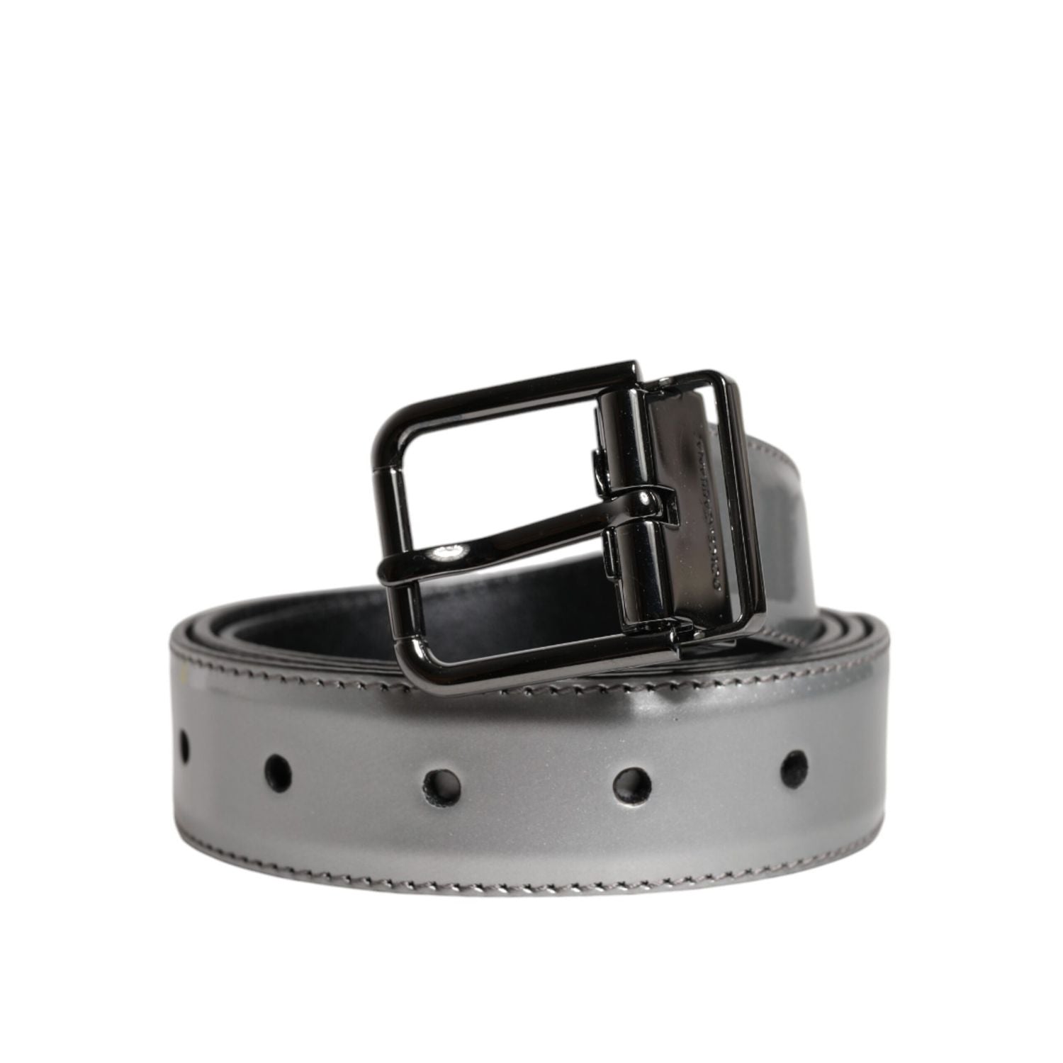 Dolce & Gabbana Silver Leather Classic Metal Logo Buckle Belt