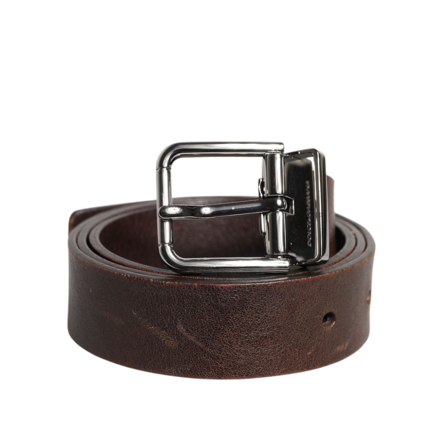 Dolce & Gabbana Brown Leather Classic Metal Logo Buckle Belt