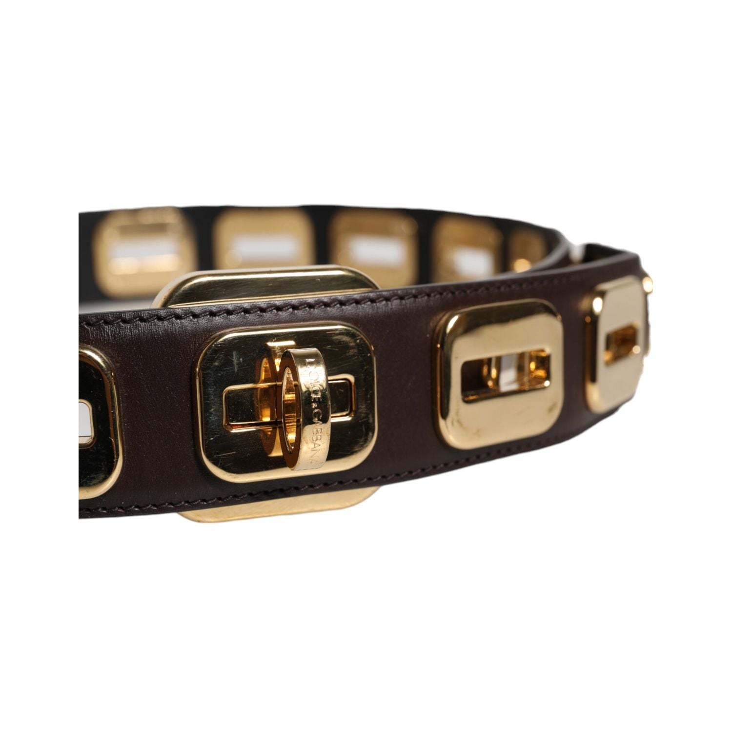 Dolce & Gabbana Dark Brown Leather Gold Rotating Buckle Belt