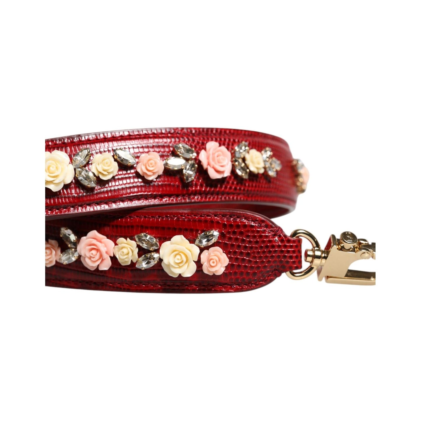 Dolce & Gabbana Red Leather Floral Embellish Bag Shoulder Strap