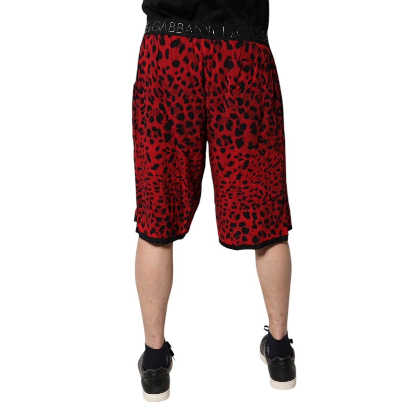 Dolce & Gabbana Red Leopard Print Viscose Bermuda Shorts