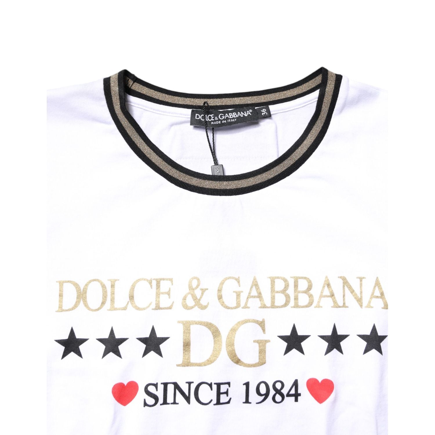 Dolce & Gabbana White Graphic Print Cotton Crew Neck T-shirt