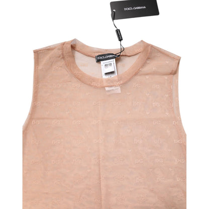 Dolce & Gabbana Beige Nylon Logo Monogram Sleeveless Tank Top