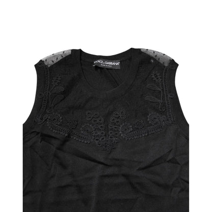 Dolce & Gabbana Black Lace Sheer Crew Neck Sleeveless Top