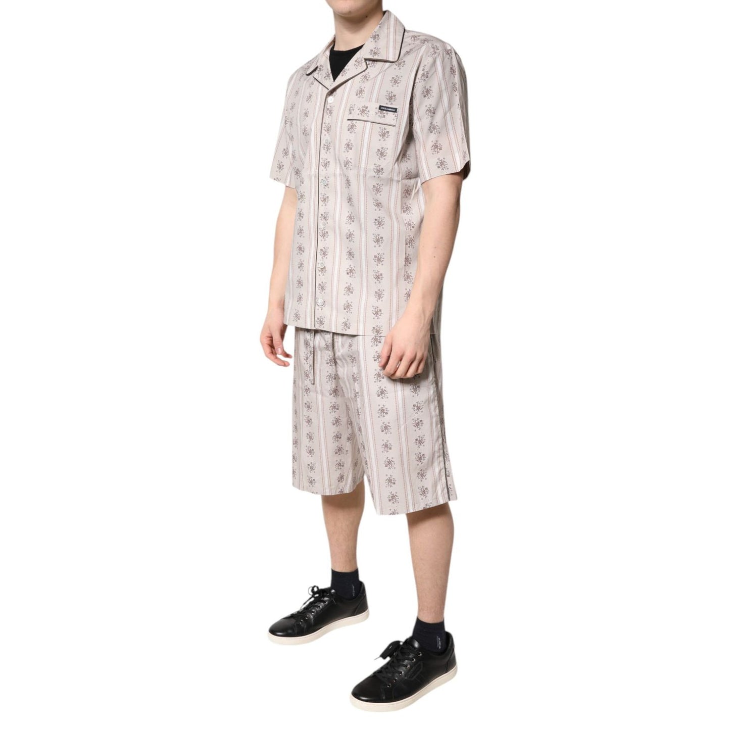 Dolce & Gabbana Beige Floral Print Cotton Men Pajama Set Sleepwear