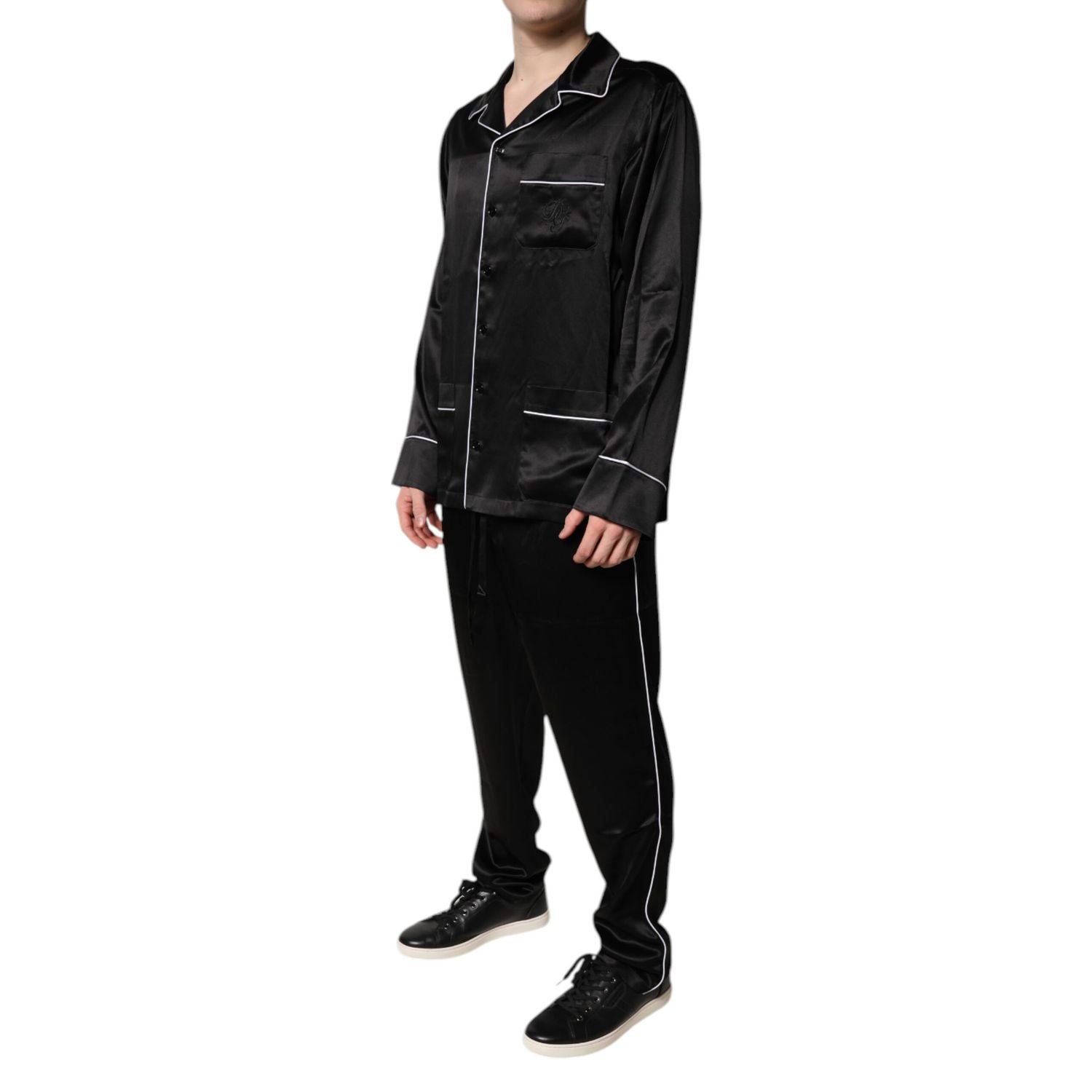Dolce & Gabbana Black Silk Shirt Pants Pajama Set Sleepwear