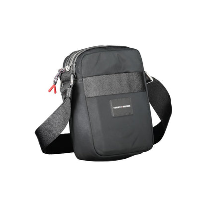 Tommy Hilfiger Black Polyester Shoulder Bag with adjustable strap, external pocket, contrasting details, and logo.