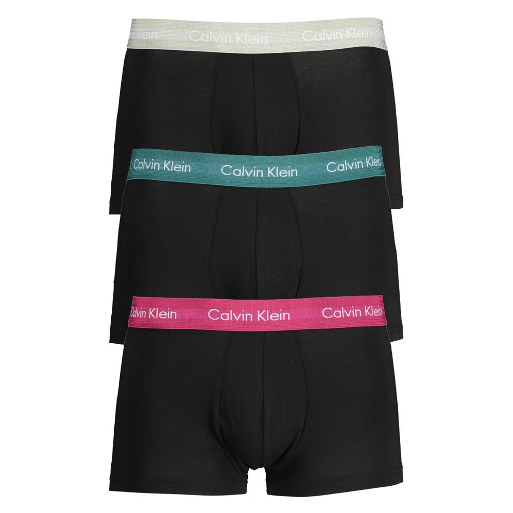 Calvin Klein Black Cotton Underwear with elastic waist and logo, boxer tri-pack in various colors with contrast details.