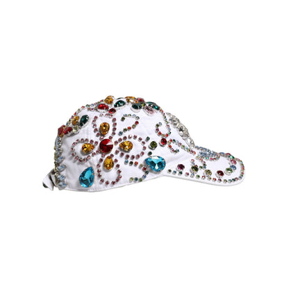 Dolce & Gabbana White Multicolor Crystal Embellish Baseball Cap