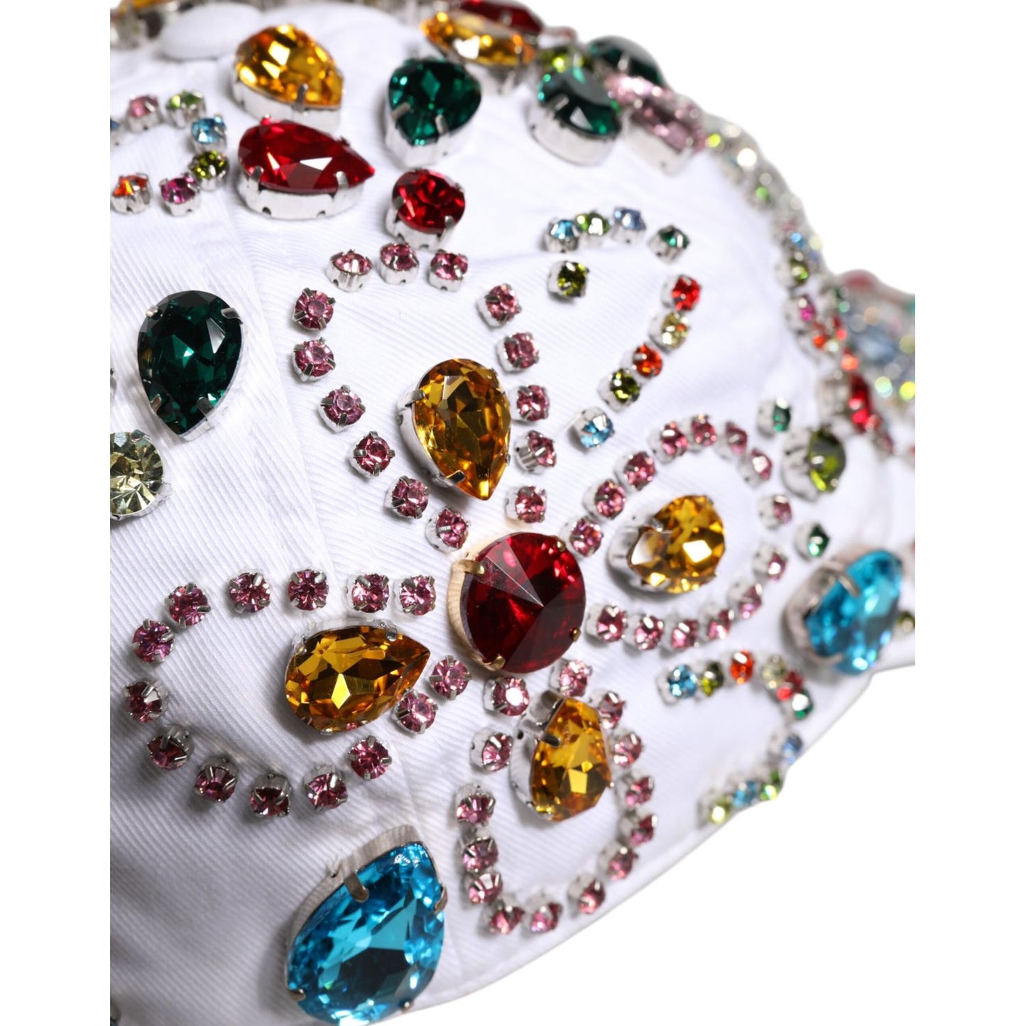 Dolce & Gabbana White Multicolor Crystal Embellish Baseball Cap