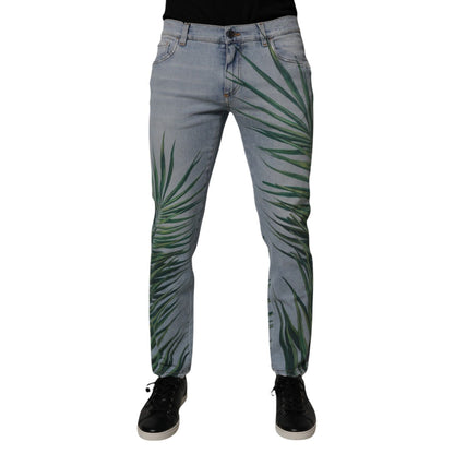 Dolce & Gabbana Light Blue Leaf Cotton Classic Men Denim Jeans