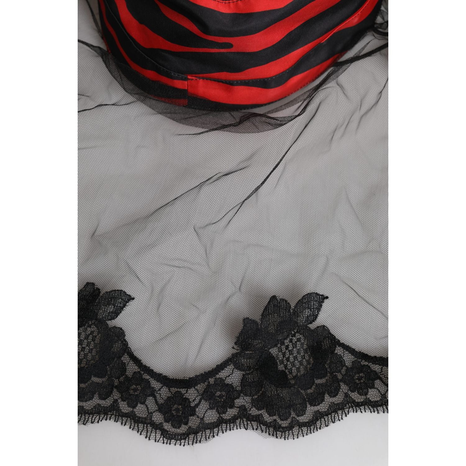 Dolce & Gabbana Black Red Stripes Lace Tulle Bucket Hat