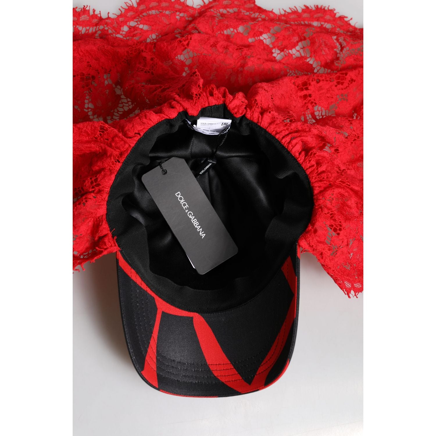Dolce & Gabbana Red Black Lace Tulle Cotton Baseball Cap