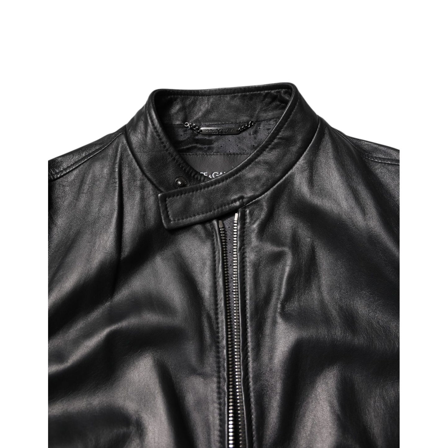 Dolce & Gabbana Black Sheep Leather Biker Full Zip Jacket