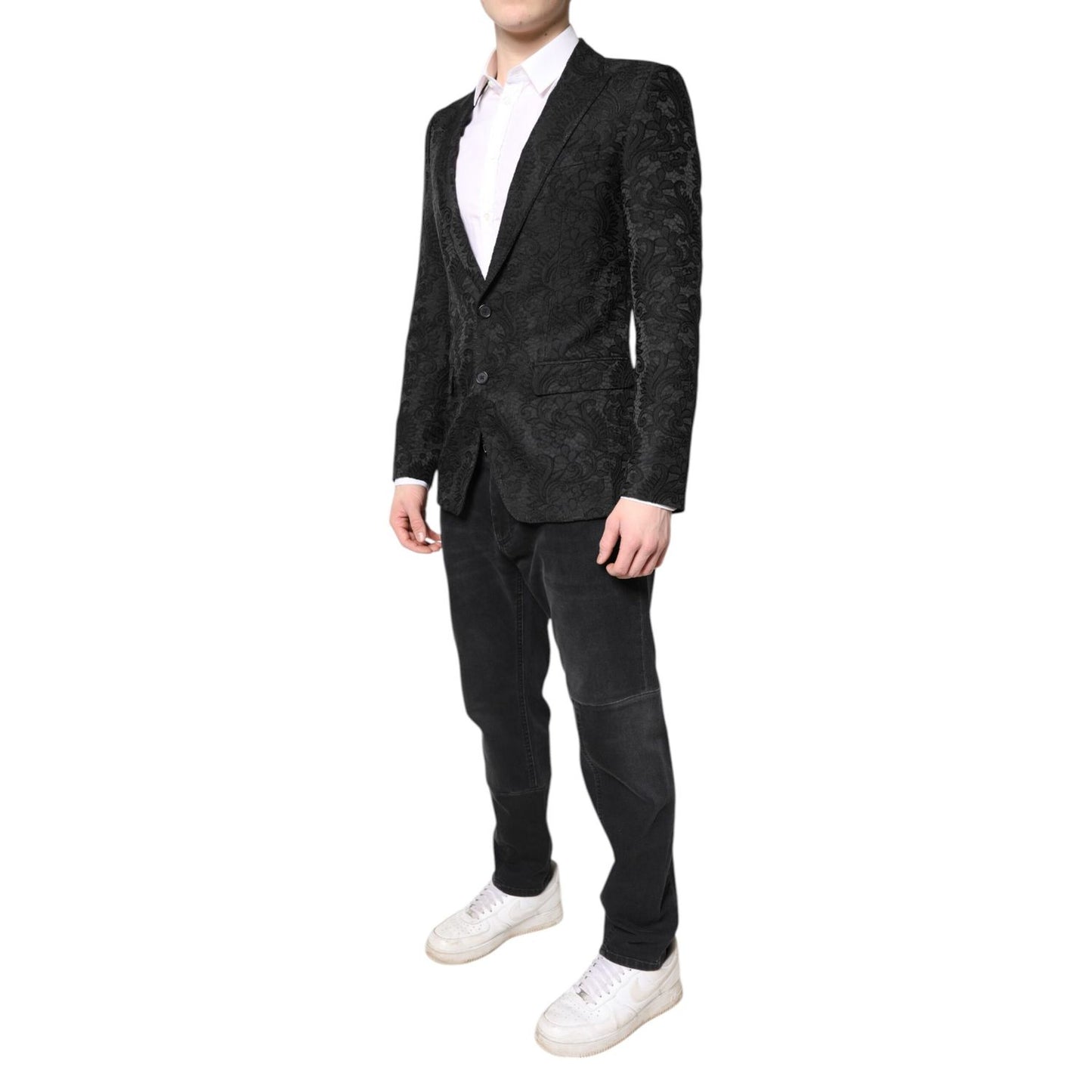 Dolce & Gabbana Black Floral Jacquard Coat Jacket Blazer