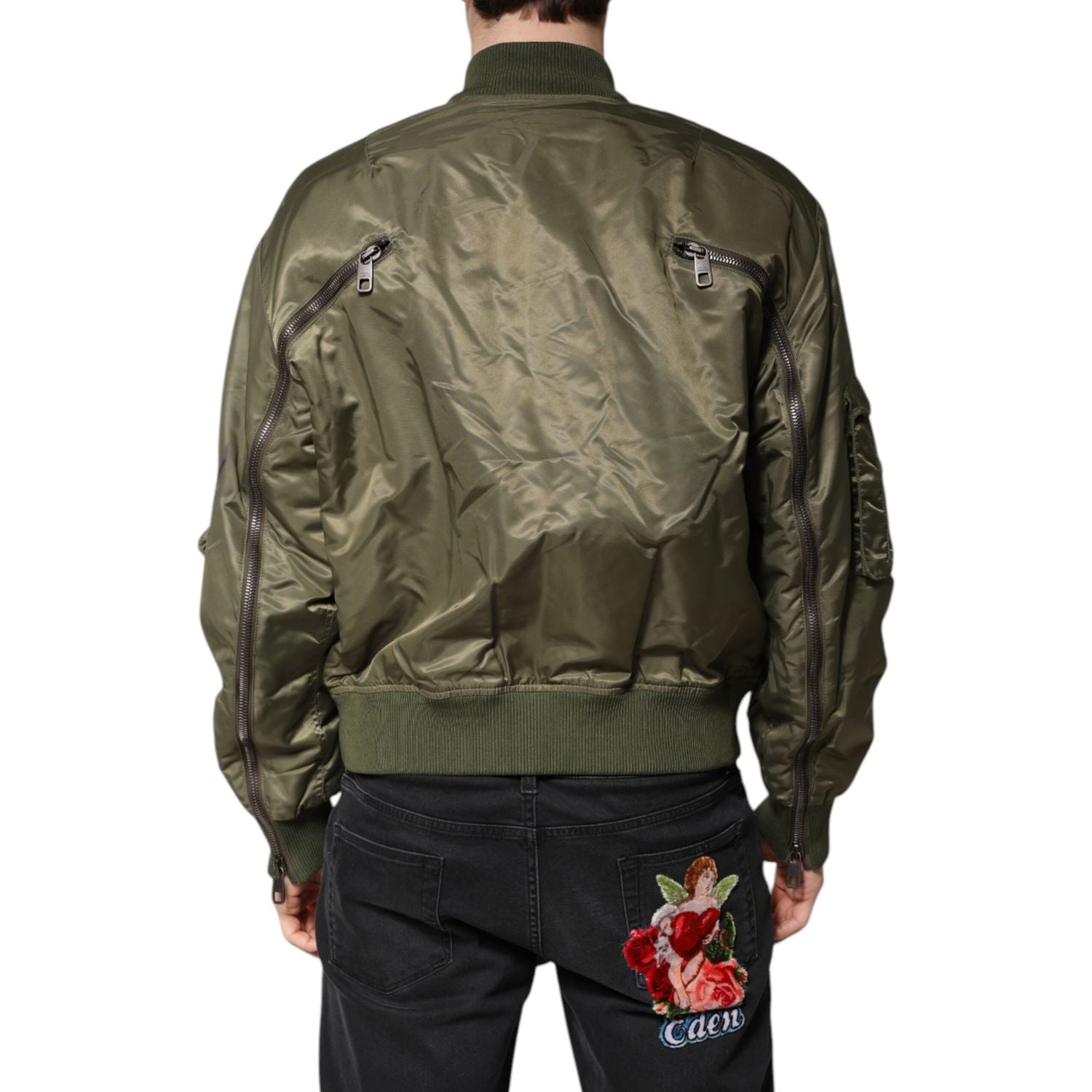Dolce & Gabbana Green Nylon Full Zip Men Bomber Jacket