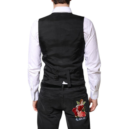 Dolce & Gabbana Black Wool Waistcoat Dress Formal Vest