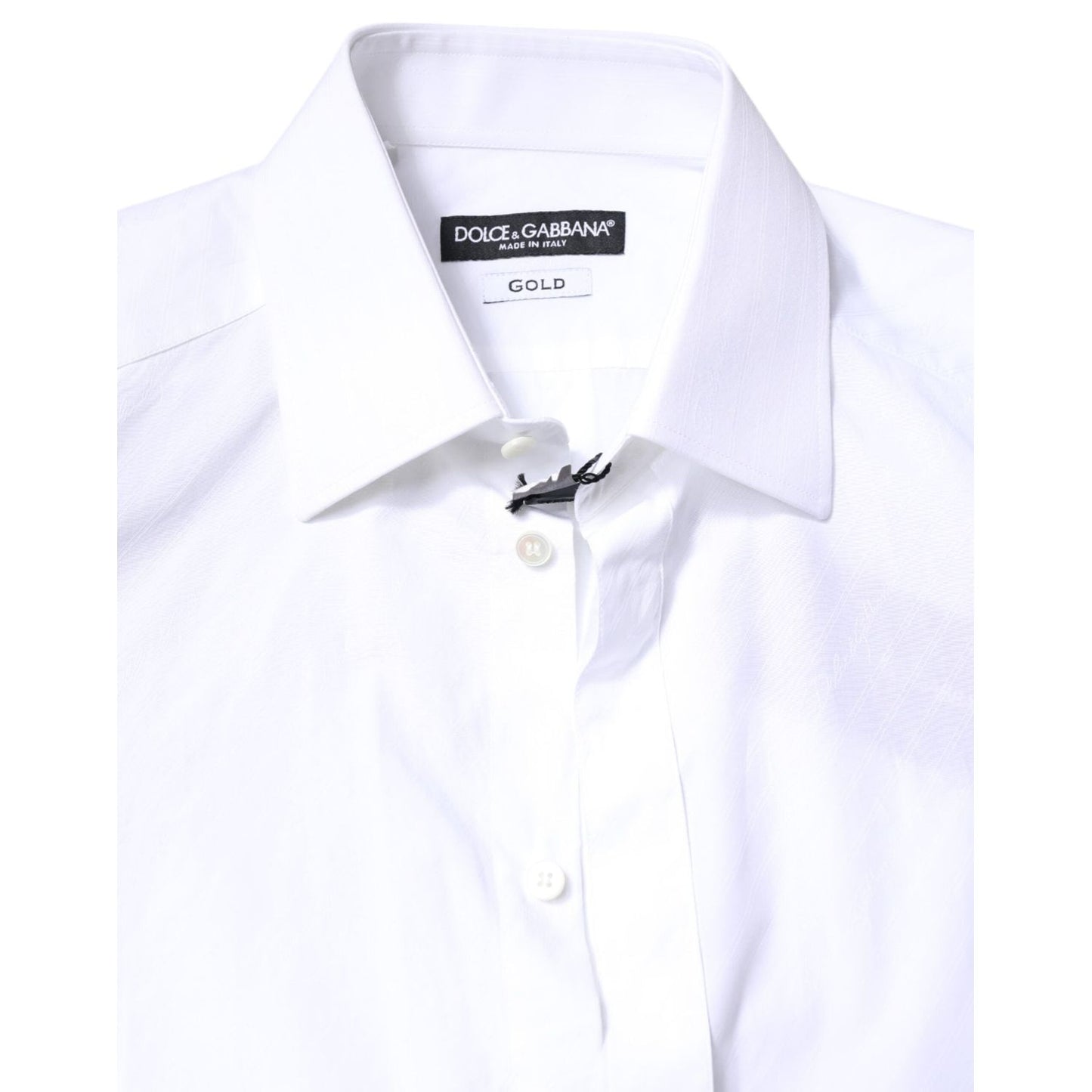 Dolce & Gabbana White Cotton GOLD Dress Formal Collared Shirt