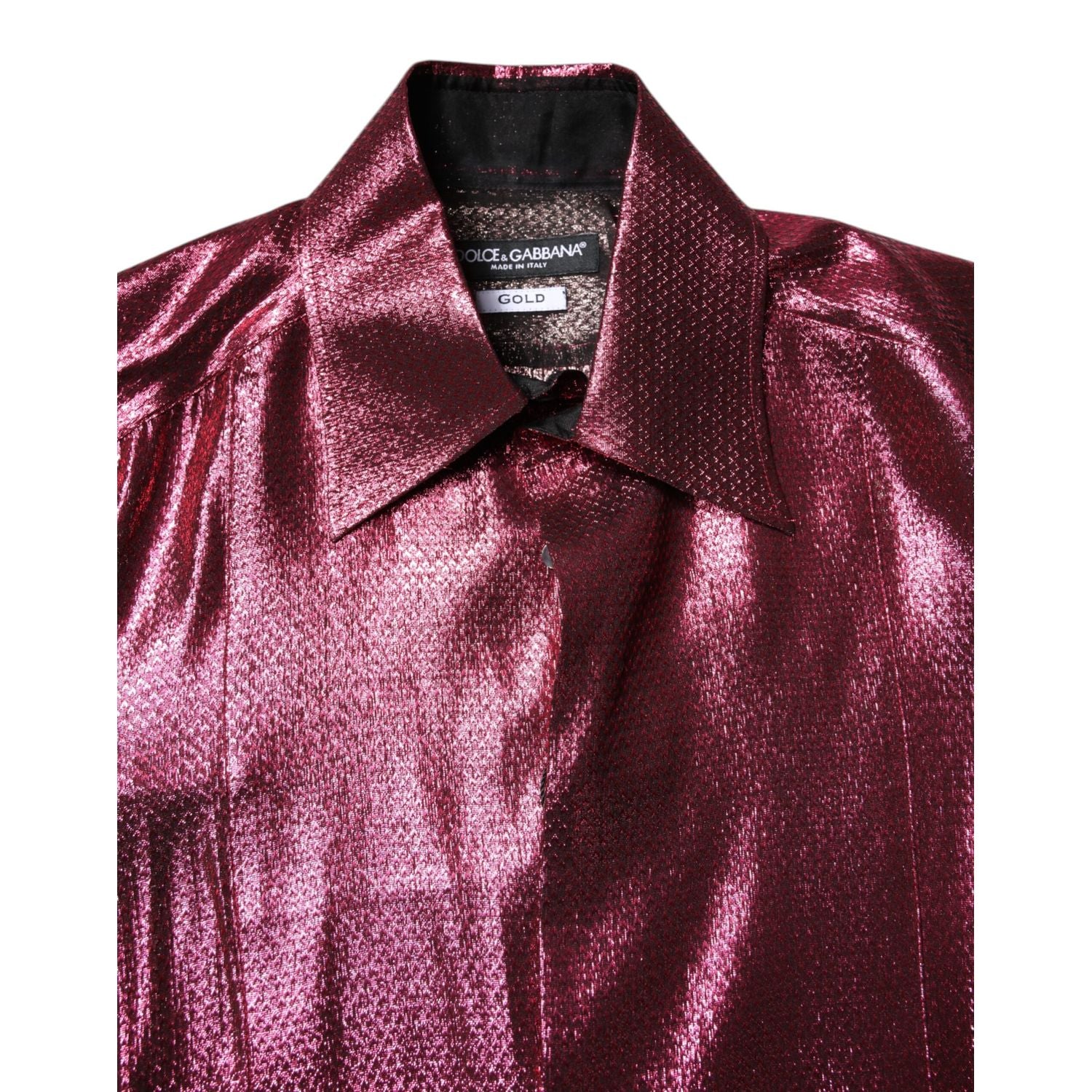 Dolce & Gabbana Metallic Red Cotton GOLD Dress Formal Shirt