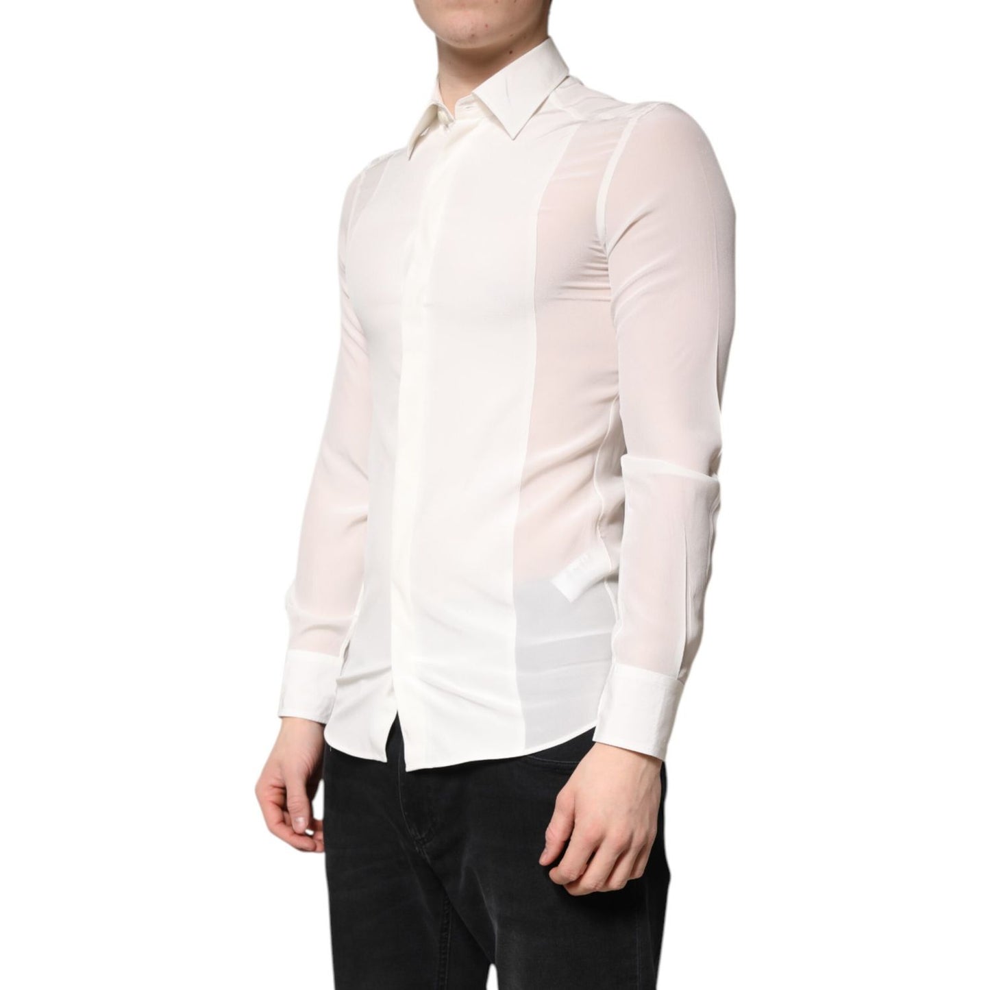 Dolce & Gabbana White Silk GOLD Dress Formal Collared Shirt