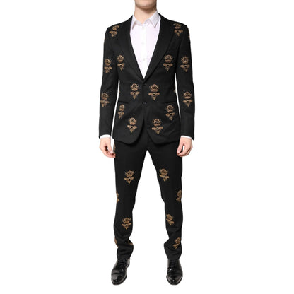 Dolce & Gabbana Black Bee Crown Embroidery 2 Piece Suit