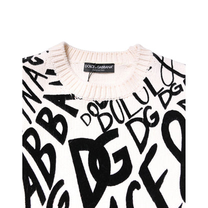 Dolce & Gabbana White Black Logo Print Women Pullover Sweater