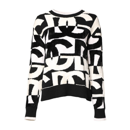 Dolce & Gabbana White Black Logo Print Women Pullover Sweater