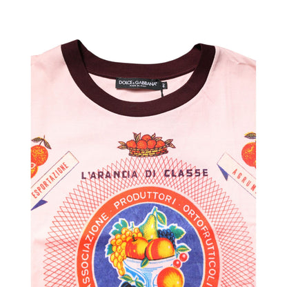 Dolce & Gabbana Pink Print Cotton Short Sleeves Cropped Top