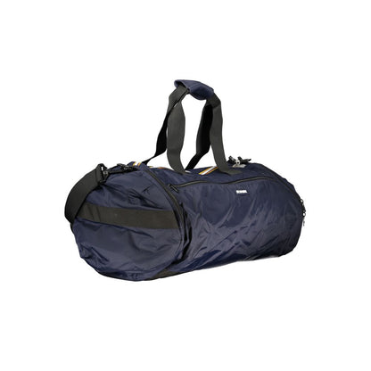 K-WAY Blue Polyamide Luggage And Travel bag with adjustable strap, shoulder handles, and multiple pockets.