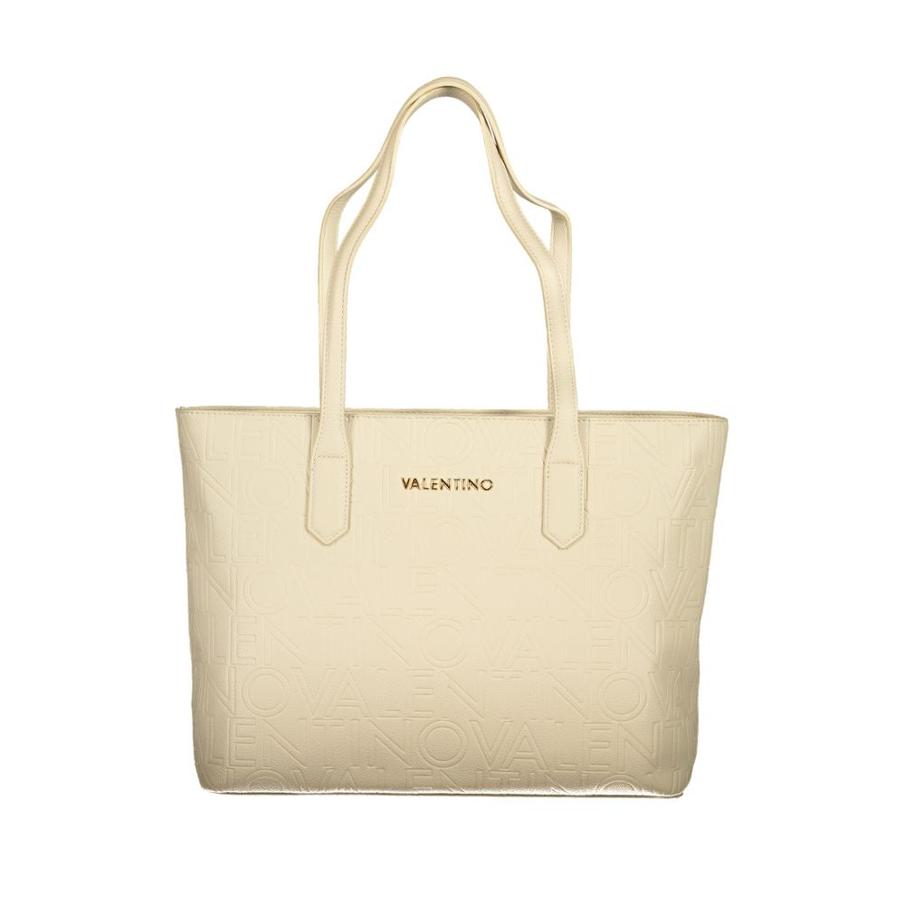 Mario Valentino Beige Polyethylene Handbag with 2 handles, internal pockets, contrasting details, and zip closure displaying logo