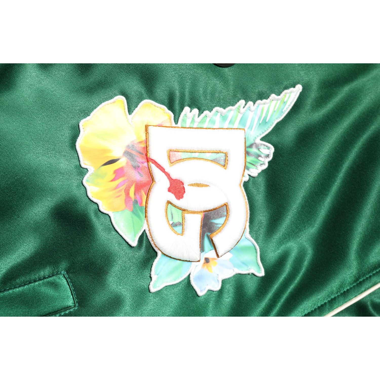 Dolce & Gabbana Green Floral DG Logo Full Zip Bomber Jacket