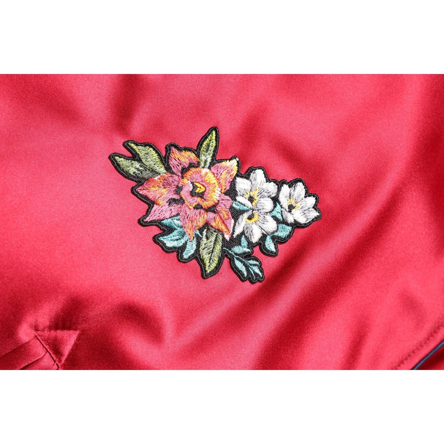 Dolce & Gabbana Red Floral Patch Full Zip Men Bomber Jacket