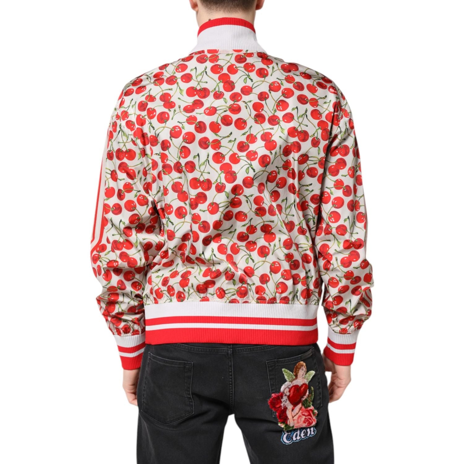 Dolce & Gabbana White Cherry Print Full Zip Bomber Jacket