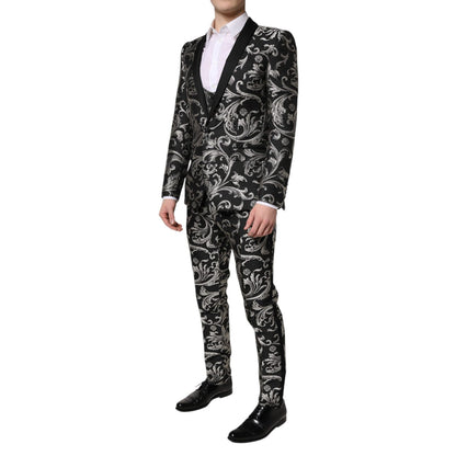 Dolce & Gabbana Black Gray MARTINI Jacquard Men 3 Piece Suit