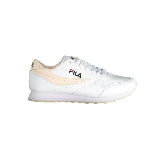Fila White Synthetic Women Sneaker with contrasting sole and sporty-chic design, ideal for fashion-forward versatility and comfort.