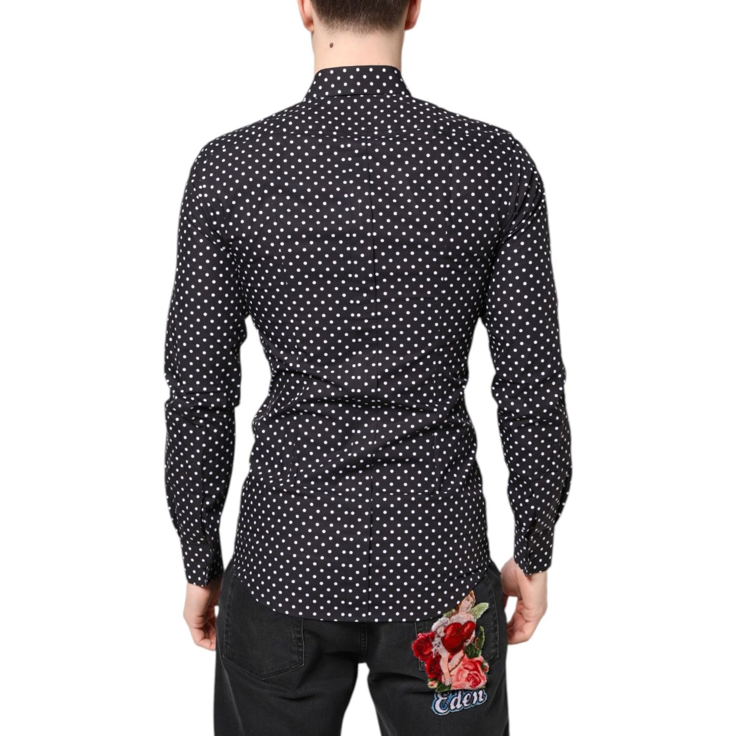 Dolce & Gabbana Black Polka Dot Long Sleeves Gold Formal Shirt