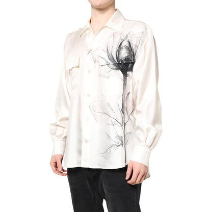 Dolce & Gabbana Ivory Silk Long Sleeves Men Casual Shirt