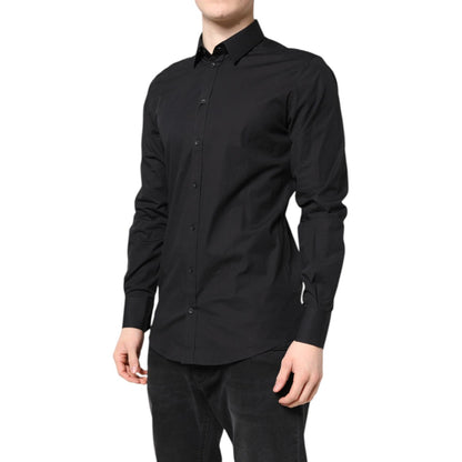 Dolce & Gabbana Black GOLD Cotton Dress Formal Shirt