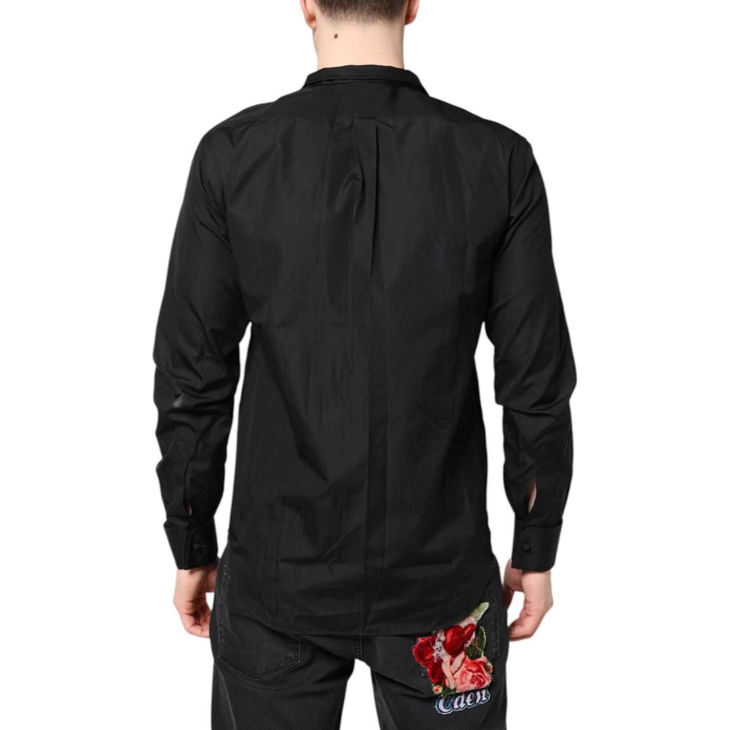 Emporio Armani Black Cotton Long Sleeves Men Formal Dress Shirt