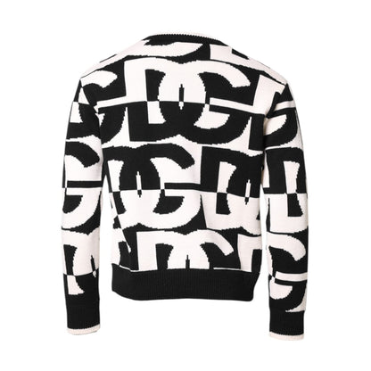 Dolce & Gabbana Black White Knit Logo Print Pullover Sweater