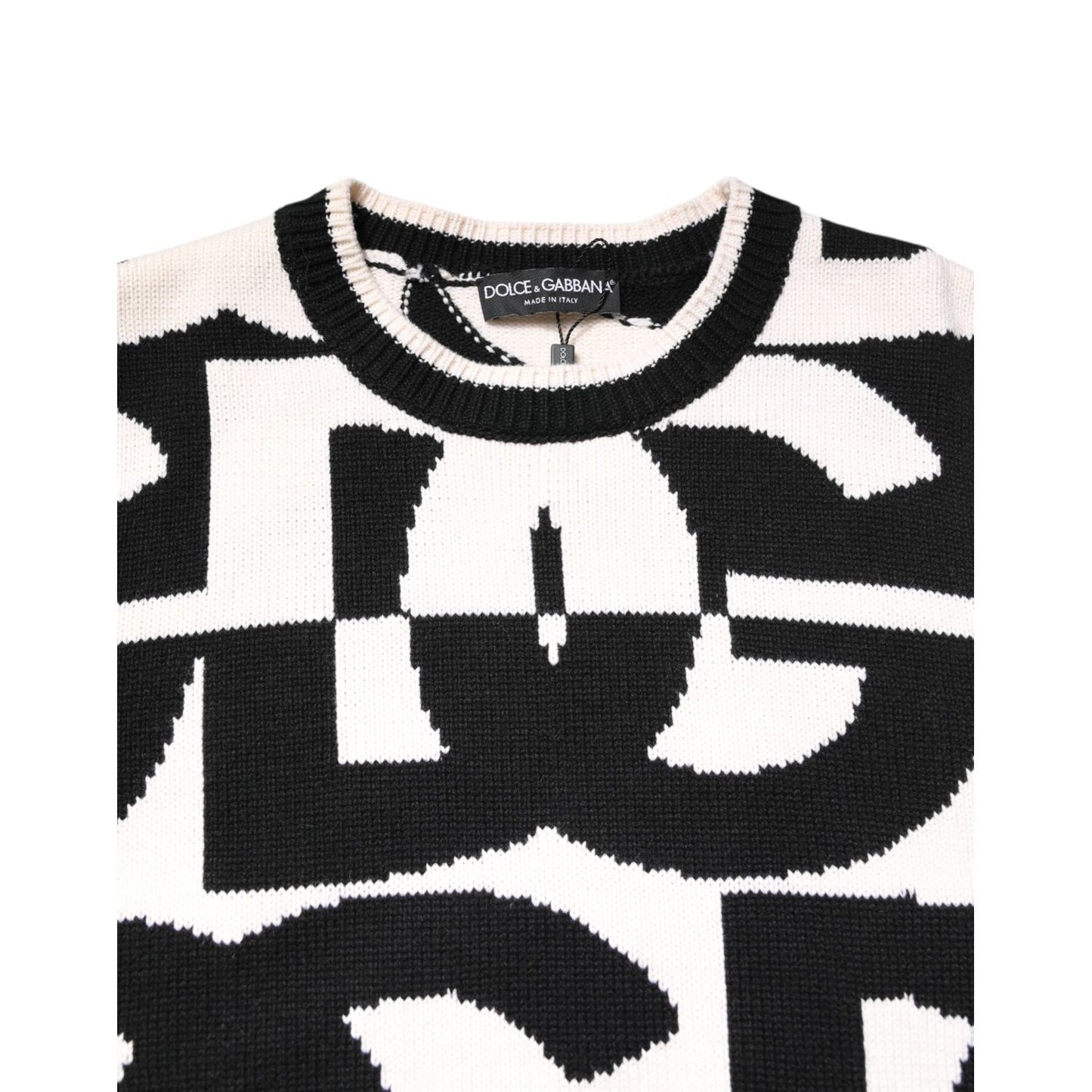 Dolce & Gabbana Black White Knit Logo Print Pullover Sweater