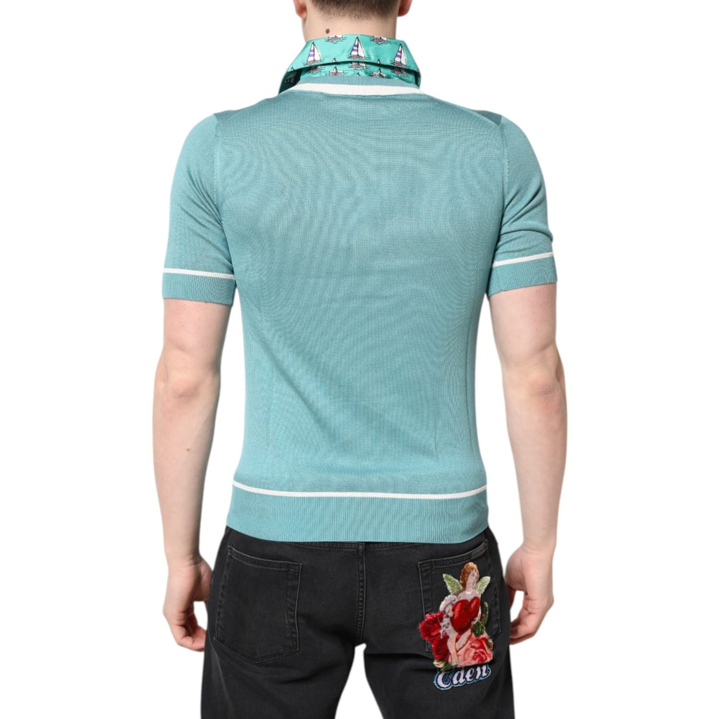Dolce & Gabbana Green Printed Collared Short Sleeve T-shirt