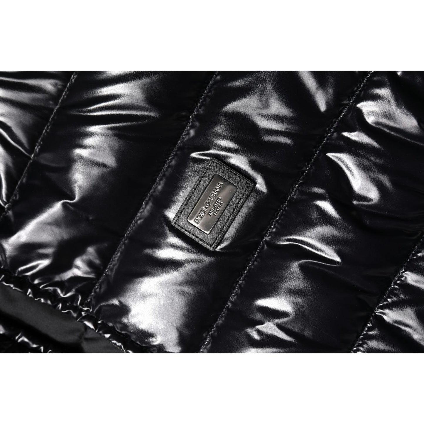 Dolce & Gabbana Black Logo Plaque Full Zip Puffer Jacket