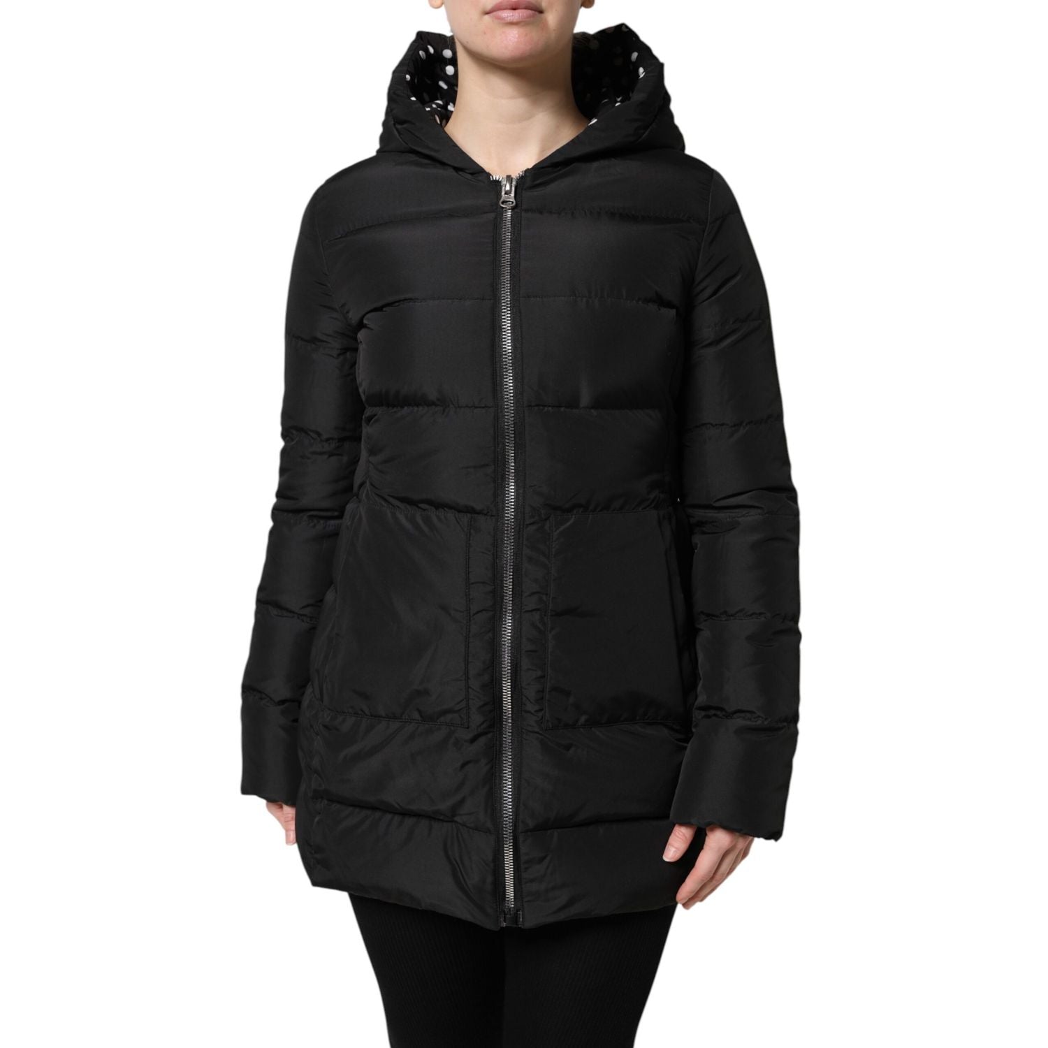 Dolce & Gabbana Black Puffer Hooded Zip Reversible Jacket