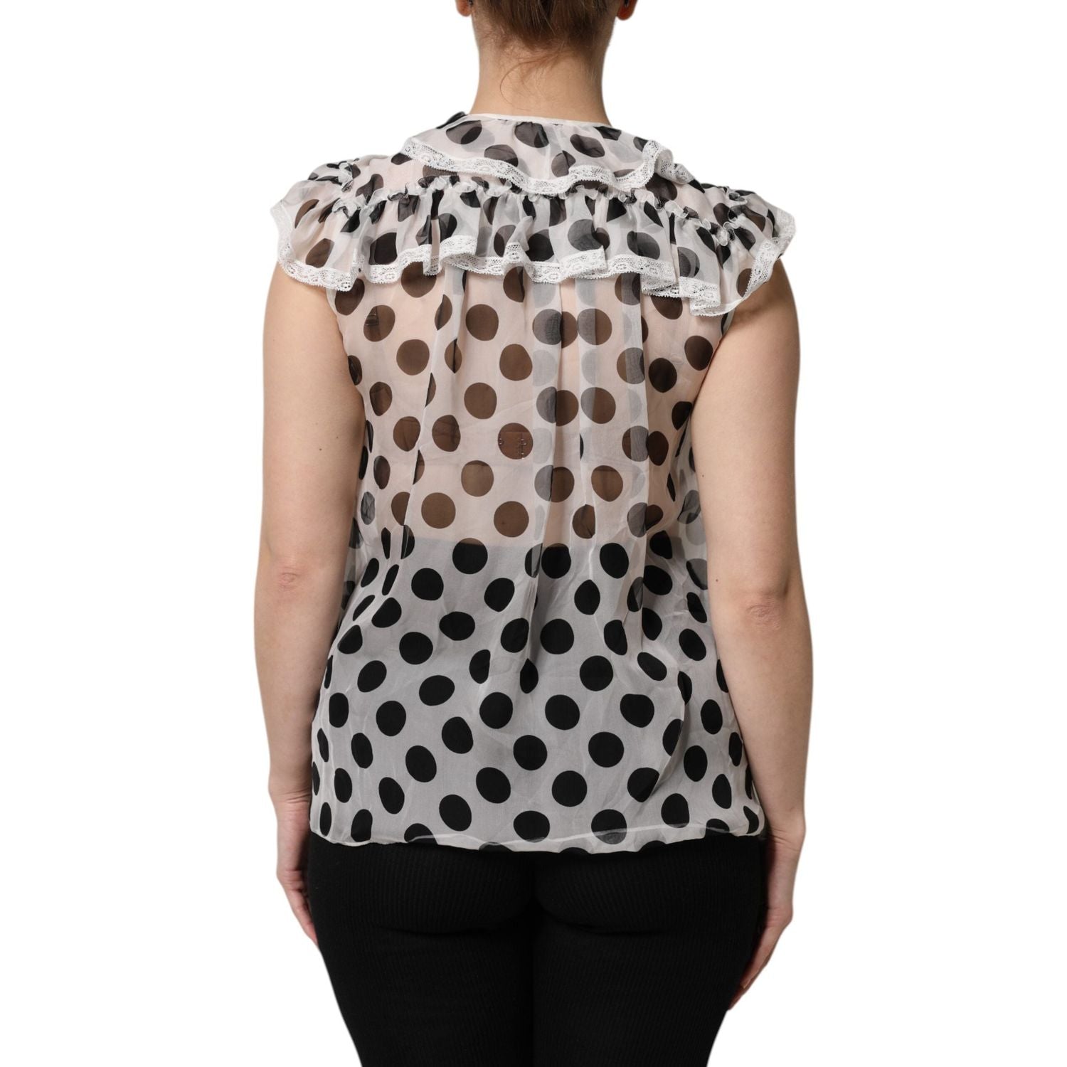 Dolce & Gabbana White Black Polka Dot Cotton Sleeveless Top