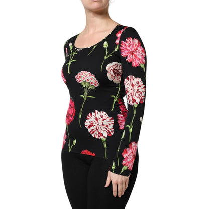 Dolce & Gabbana Black Floral Long Sleeve Women Blouse Top