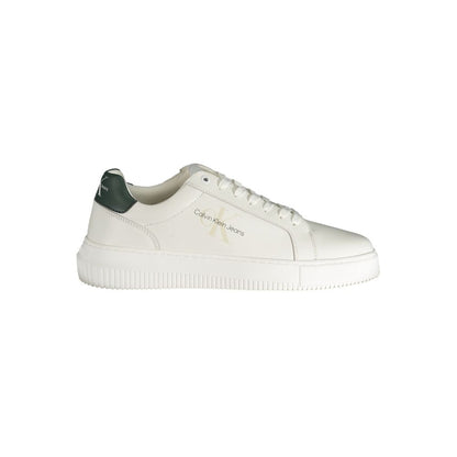 Calvin Klein White Polyester Sneaker with laces, contrasting details, and logo, made from 50% recycled thermoplastic rubber.