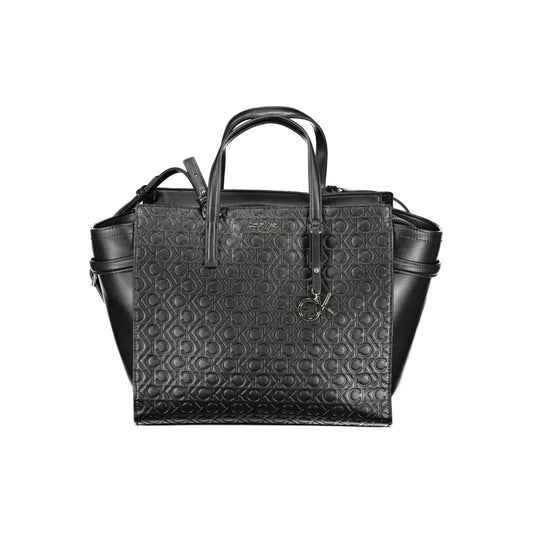 Calvin Klein Black Polyester Women Handbag with eco-friendly design, featuring adjustable shoulder strap and stylish embossed pattern.