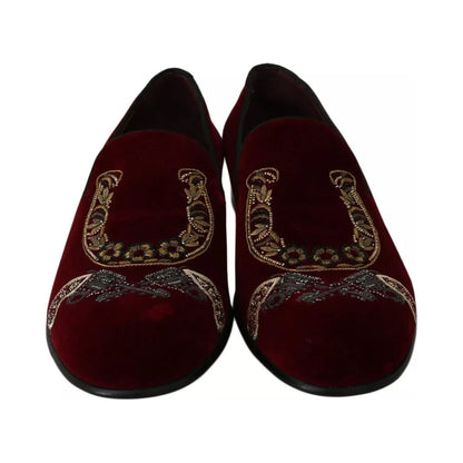 Dolce & Gabbana Bordeaux Velvet Loafers Gun Horseshoe Shoes